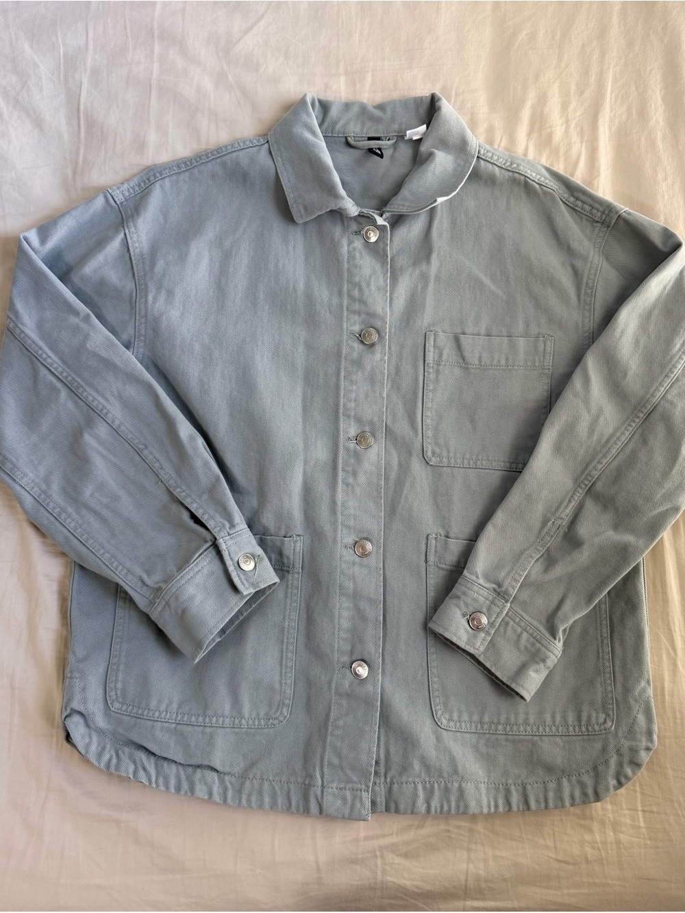 Light Sage Button-Front Jean Jacket